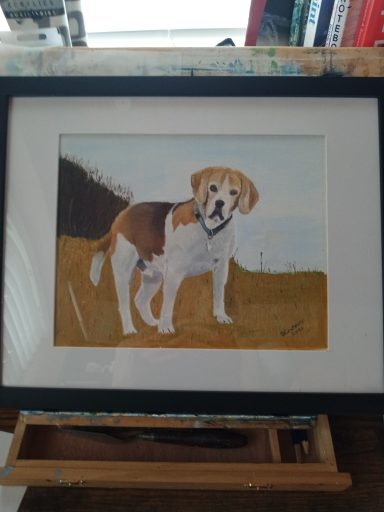 Commision painting of a beagle in a field
